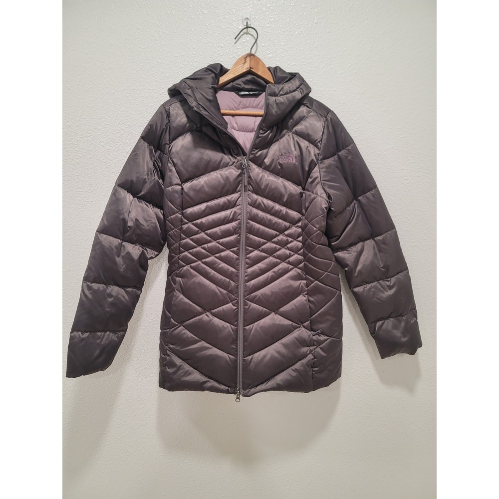 north face large parka women's puffy jacket large long with hood pockets